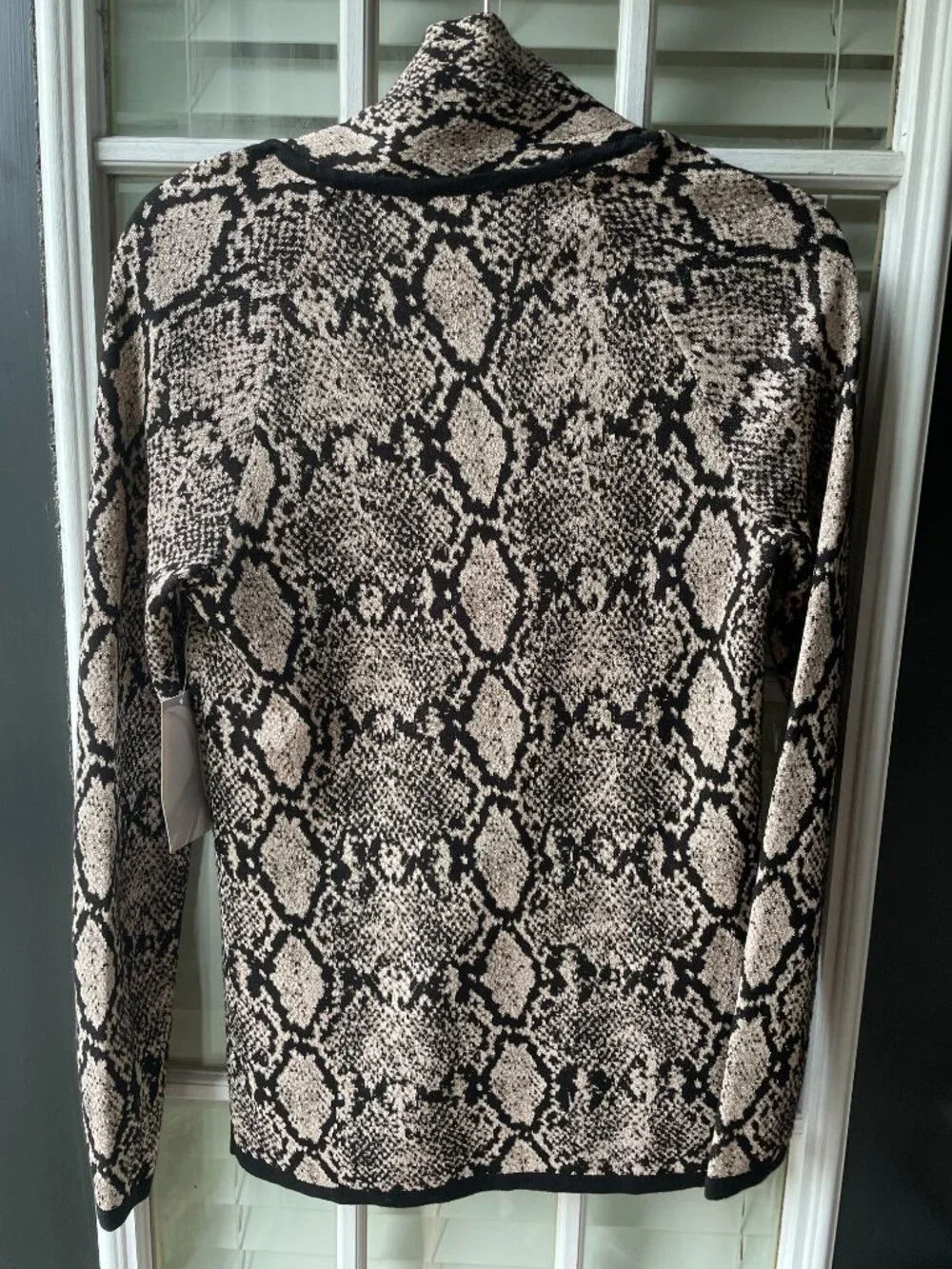 Chico’s Python Print Tie Neck Double Espresso Sweater-NWT